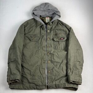 Genuine Dickies Mens Hooded Work Jacket Olive Green Canvas Quilted Lined Large